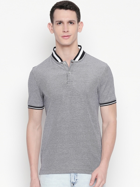 

BYFORD by Pantaloons Men White & Black Self Design Polo Collar T-shirt