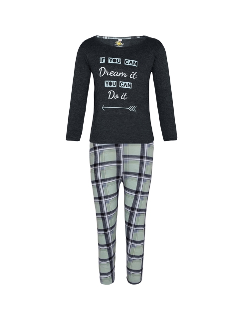 

Punkster Girls Black & Green Solid Night suit