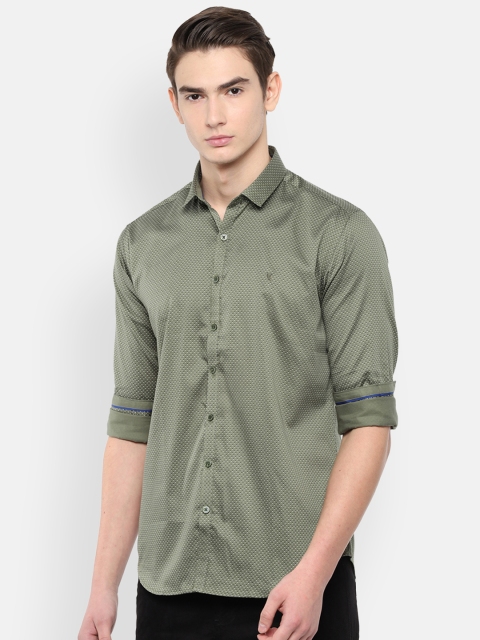

V Dot Men Olive Green Slim Fit Printed Casual Shirt