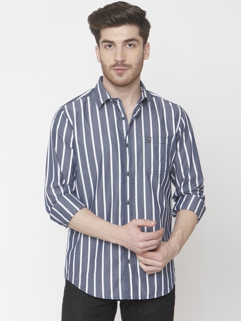 

Mufti Men Blue & White Striped Slim Fit Casual Shirt