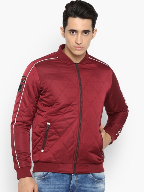 

SPYKAR Men Maroon Striped Puffer Jacket