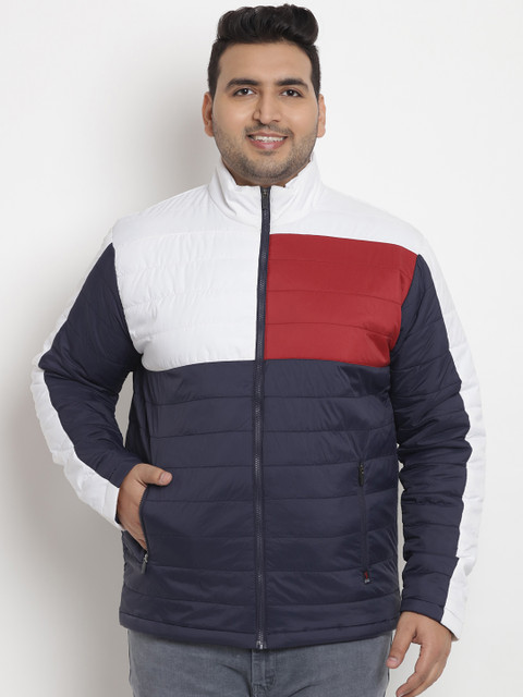 

John Pride Plus Size Men Blue Red Colourblocked Padded Jacket