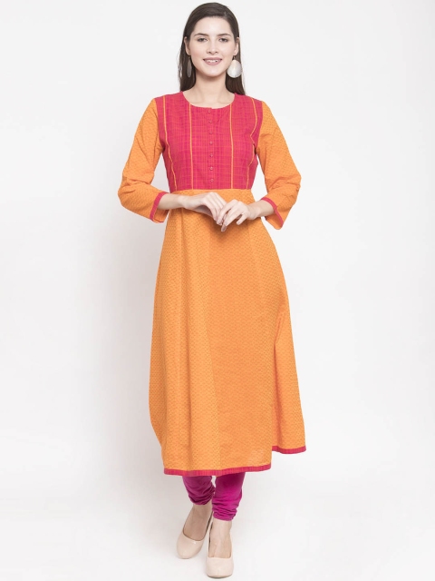

Kiaasa Women Mustard Yellow Colourblocked Anarkali Kurta