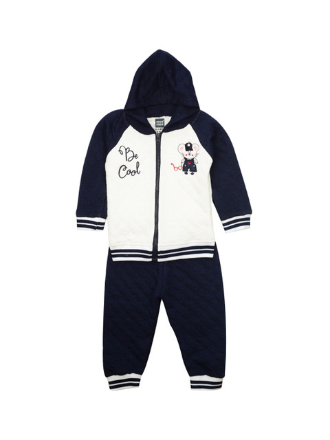 

MeeMee Kids Navy Blue & White Self Design Sweatshirt with Pyjamas