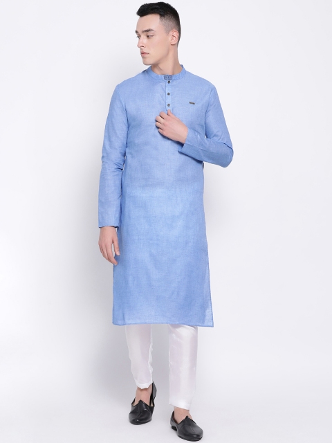 

DEVOILER Men Blue Solid Straight Kurta