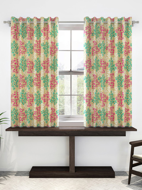 

Divine Casa Beige & Pink Set of 2 Sheer Window Curtains