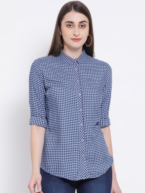 

Crimsoune Club Women Blue Slim Fit Checked Casual Shirt