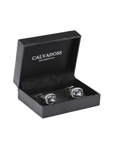 

Calvadoss Grey & Silver-Plated Geometric Cufflinks