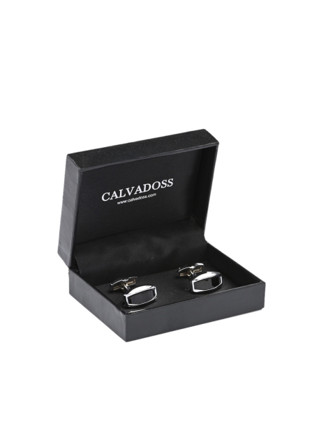 

Calvadoss Silver-Plated & Black Geometric Cufflinks
