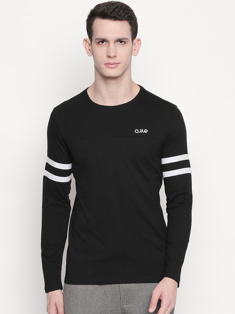 

Ajile by Pantaloons Men Black Striped Round Neck T-shirt