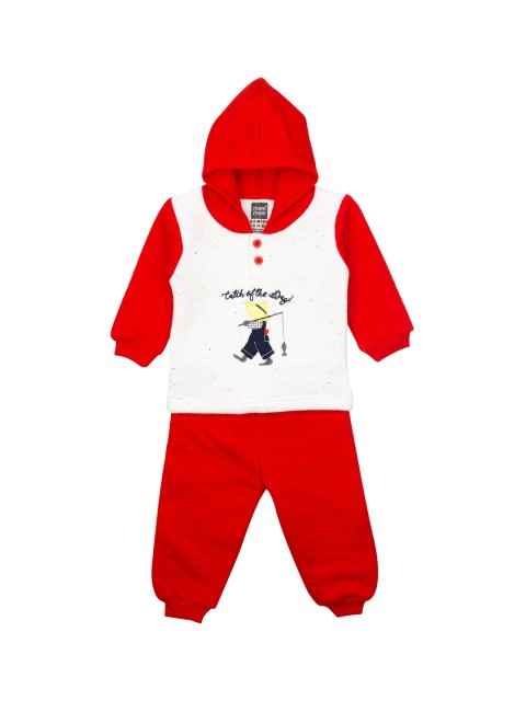 

MeeMee Kids Red & White Self Design Sweatshirt with Pyjamas
