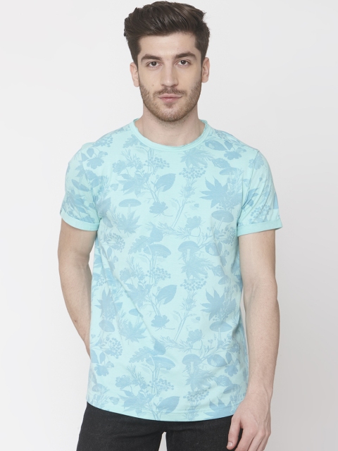 

Mufti Men Sea Green & Blue Slim Fit Printed Round Neck T-shirt