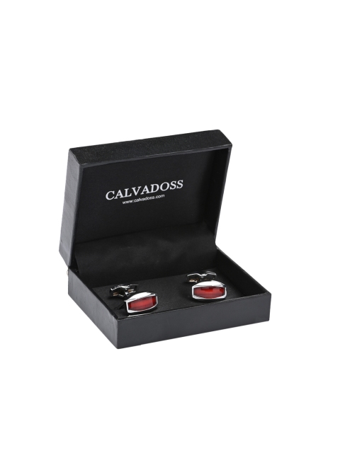 

Calvadoss Silver-Plated & Red Geometric Cufflinks