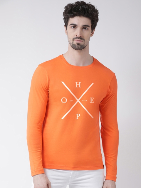 

Friskers Men Orange Printed Round Neck T-shirt