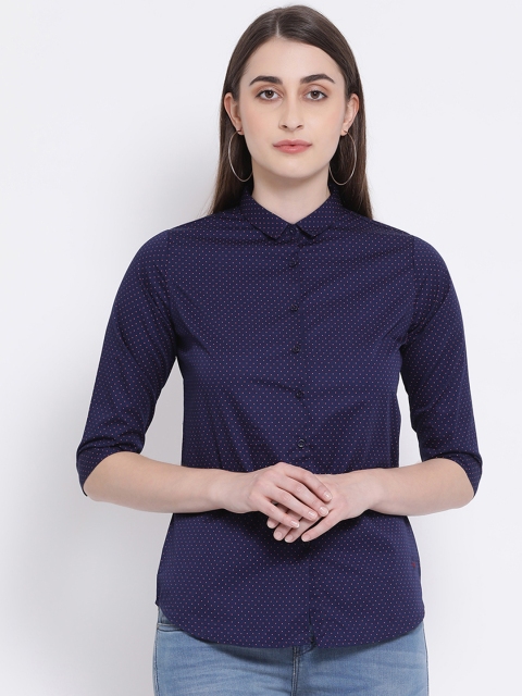 

Crimsoune Club Women Blue & Pink Slim Fit Printed Casual Shirt