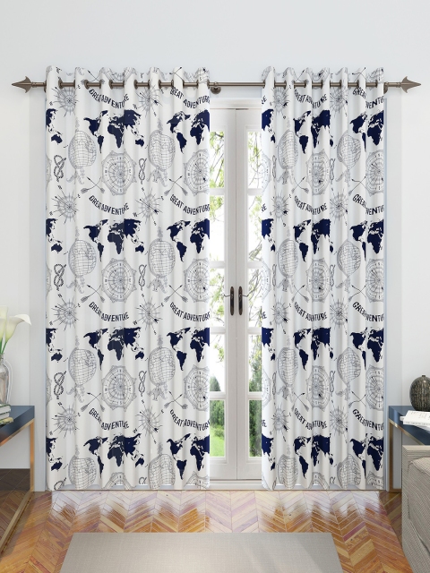 

Divine Casa White & Navy Blue Set of 2 Door Curtains