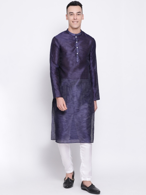 

DEVOILER Men Navy Blue Solid Straight Kurta