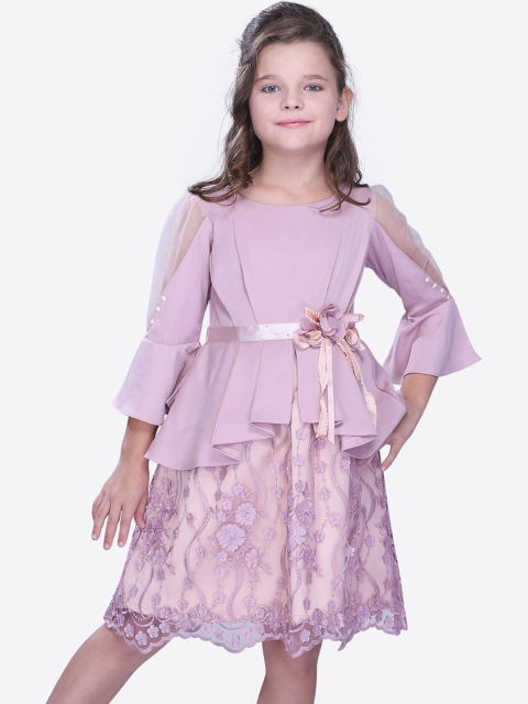

CUTECUMBER Girls Self Design Beige Fit and Flare Dress