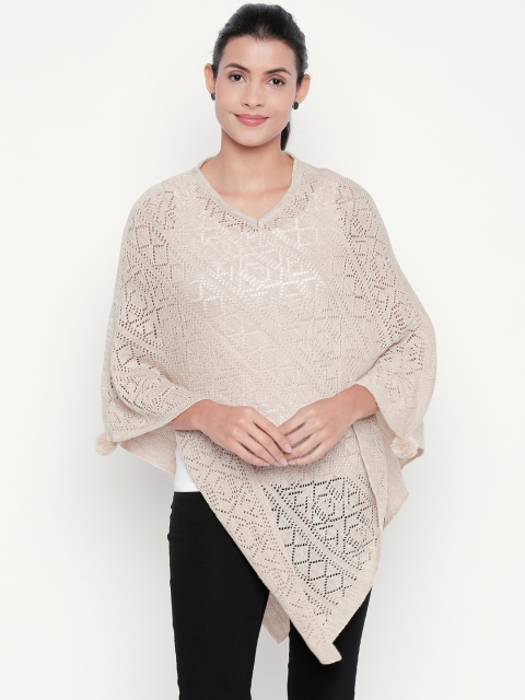 

AKKRITI BY PANTALOONS Women Beige Self Design Poncho Sweater