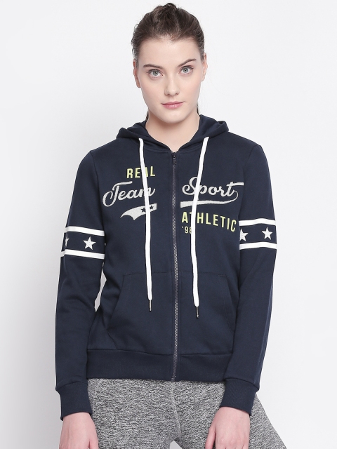 

Ajile by Pantaloons Women Navy Blue Printed Hooded Sweatshirt