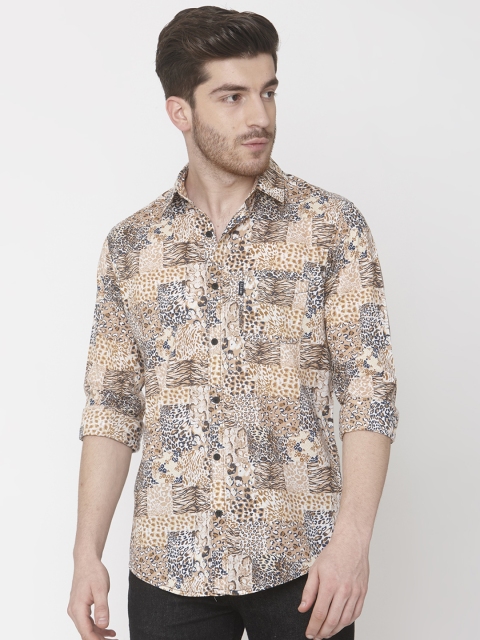 

Mufti Men Khaki Slim Fit Animal Print Casual Shirt