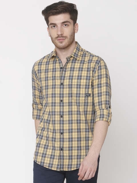 

Mufti Men Yellow & Black Checked Slim Fit Casual Shirt