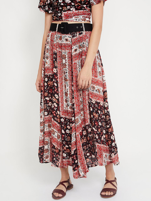 

Ginger by Lifestyle Women Red & White Floral Printed Flared Maxi Skirt