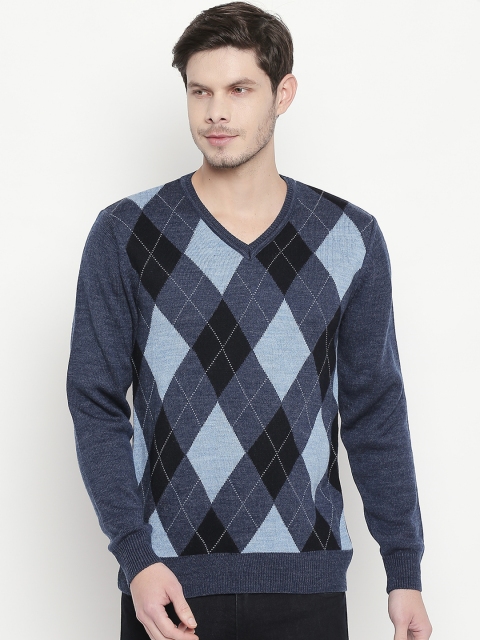 

RICHARD PARKER by Pantaloons Men Blue & Black Self Design Pullover Sweater