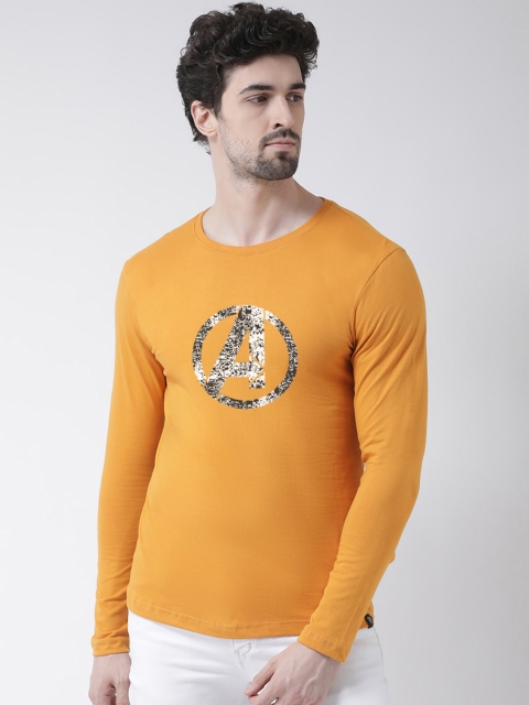 

Friskers Men Mustard Yellow Printed Round Neck T-shirt