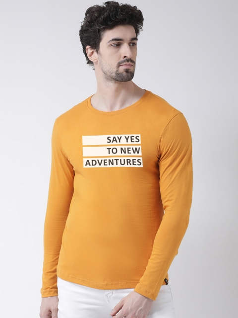

Friskers Men Mustard Yellow Printed Round Neck T-shirt