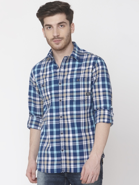 

Mufti Men Blue & Grey Slim Fit Checked Casual Shirt