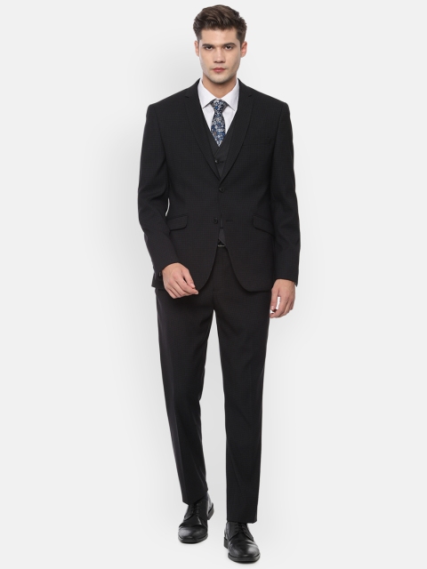 

V Dot Men Black Checked Slim Fit Single-Breasted Formal Suit
