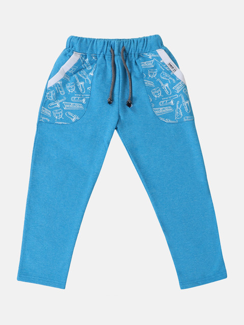 

Lil Tomatoes Boys Turquoise Blue Self Design Track Pants