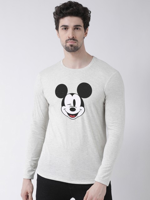 

Friskers Men Grey & Black Printed Round Neck Mickey Mouse T-shirt