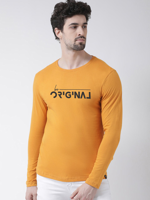 

Friskers Men Mustard Yellow Printed Round Neck T-shirt