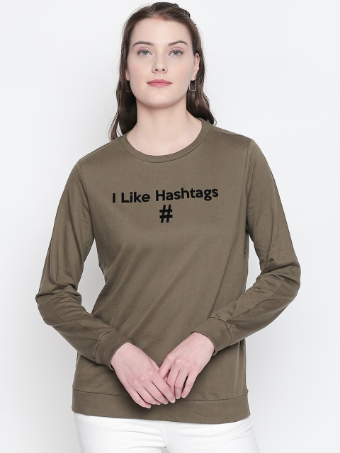 

Honey by Pantaloons Women Olive Green Printed Sweatshirt