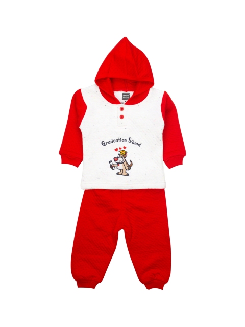 

MeeMee Kids Red & White Self Design Sweatshirt with Pyjamas