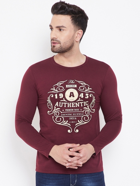 

Adobe Men Burgundy Printed Round Neck T-shirt