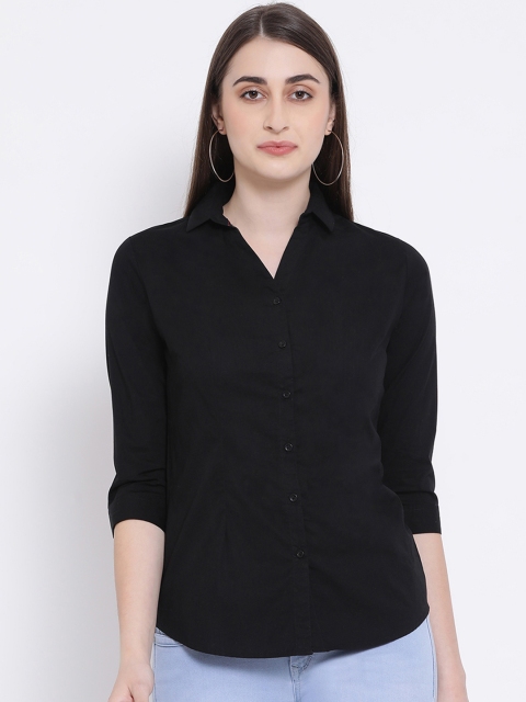 Crimsoune Club Women Black Slim Fit Solid Casual Shirt