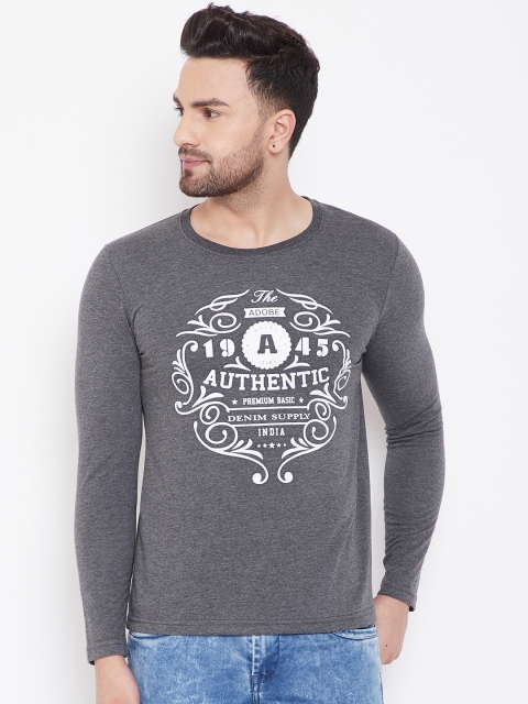 

Adobe Men Charcoal Grey Printed Round Neck T-shirt