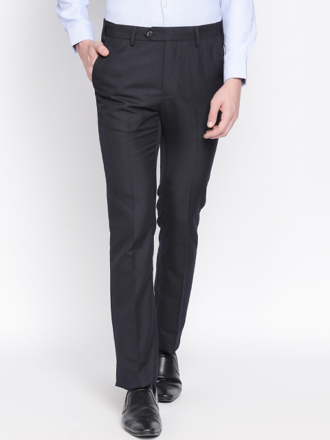 

RICHARD PARKER by Pantaloons Men Navy Blue Slim Fit Self Design Formal Trousers
