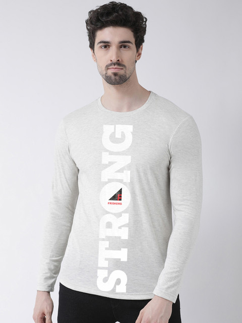 

Friskers Men Grey Printed Round Neck T-shirt