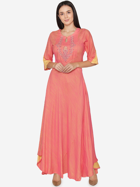 

Laabha Women Printed Peach-Coloured Maxi Dress
