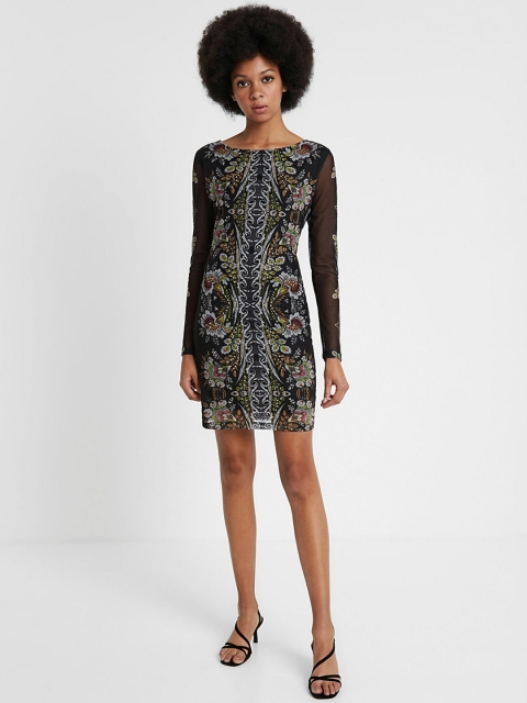

Desigual Women Printed Black Sheath Dress