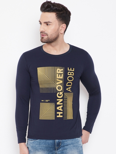 

Adobe Men Navy Blue & Yellow Printed Round Neck T-shirt