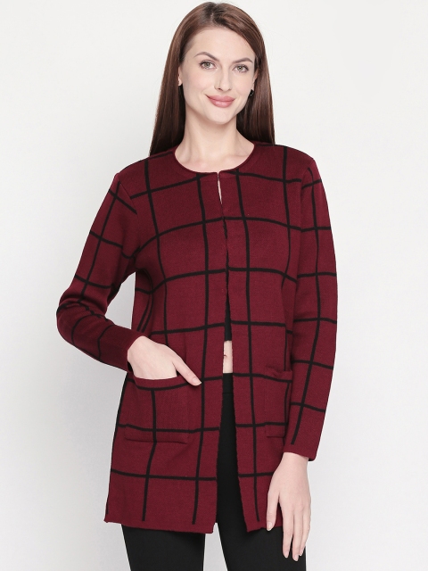 

Annabelle by Pantaloons Women Maroon & Black Chevron Checked Cardigan