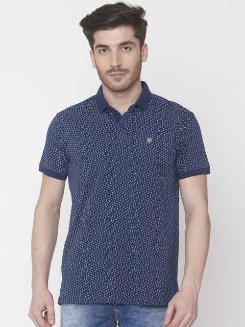

Mufti Men Blue Slim Fit Printed Polo Collar T-shirt