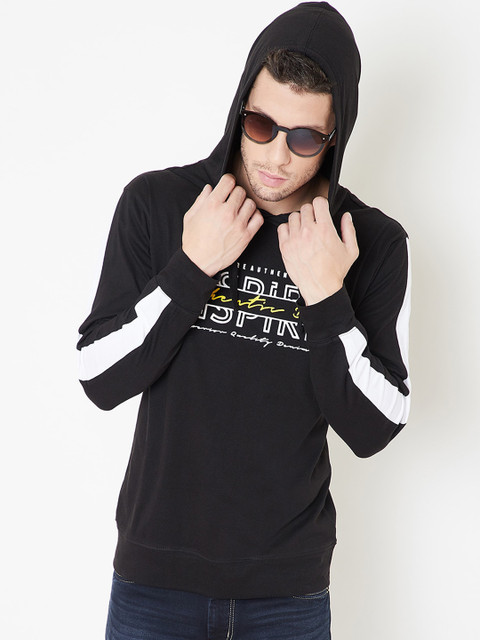 

GRITSTONES Men Black Printed Hooded T-shirt