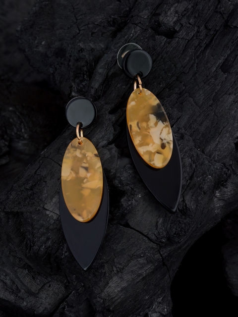 

E2O Gold-Plated & Black Oval Drop Earrings