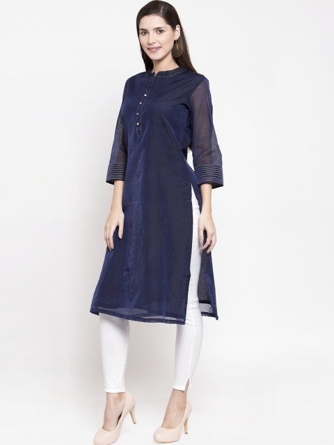 

Kiaasa Women Navy Blue Solid Straight Kurta